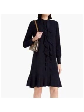 Tory Burch Jane Navy Ruffle Long Sleeve Dress